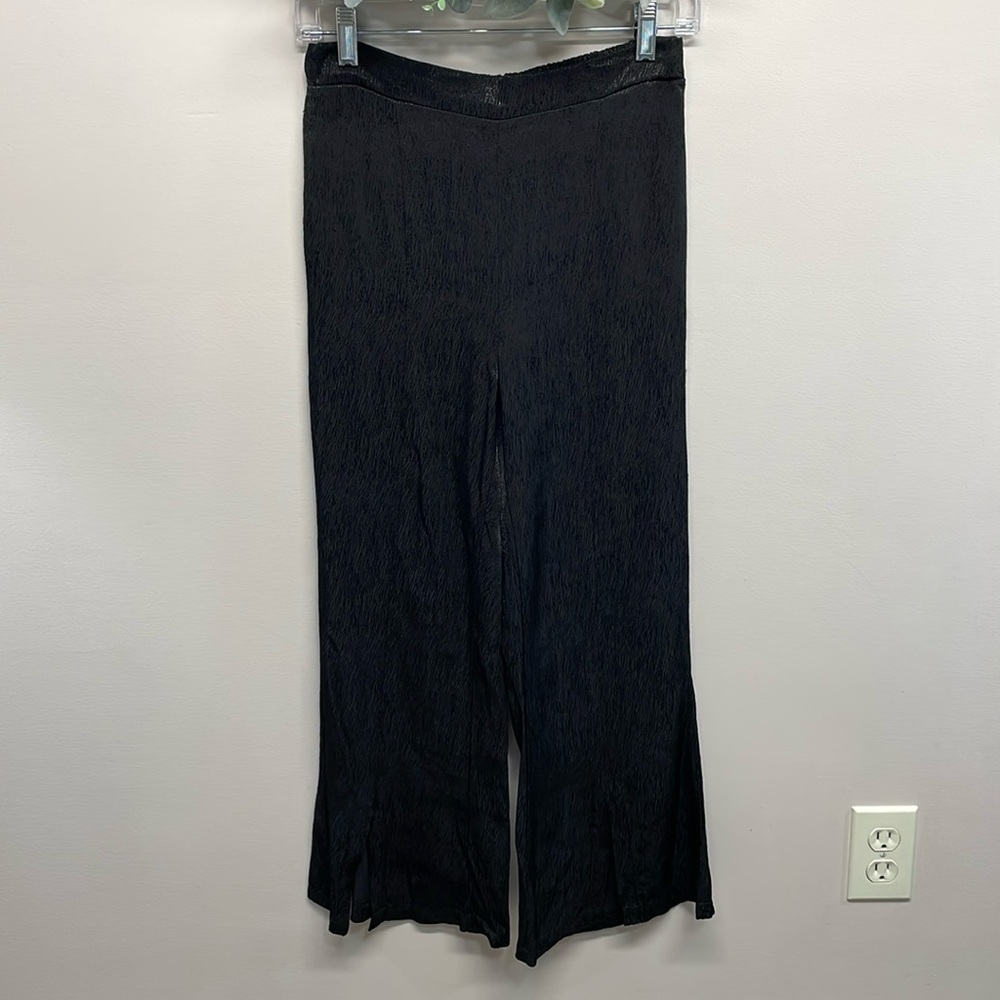 NWT Stateside Black Satin Jacquard Front Slit Trousers with Pockets S